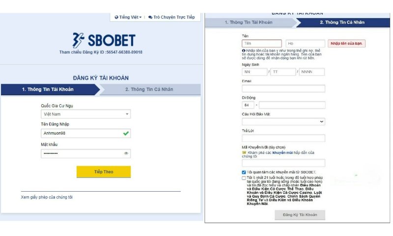 Hướng dẫn đăng ký tài khoản SBOBET